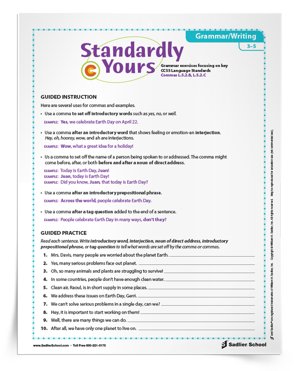More Commas Grammar Activity
