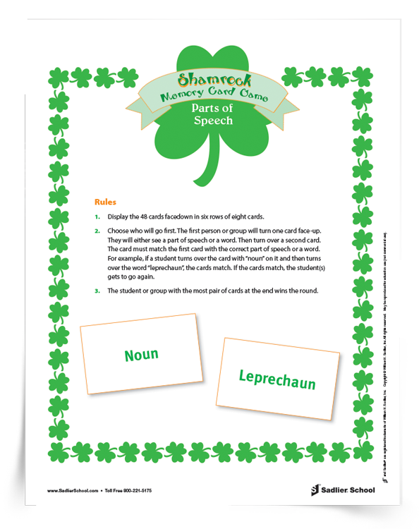 Shamrock Memory Card Grammar Game