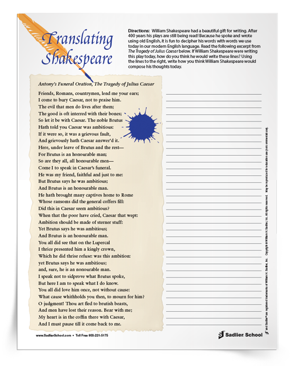 Translating Shakespeare Writing Activities