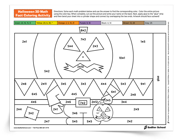 Halloween 3D Math Fact Coloring Activity