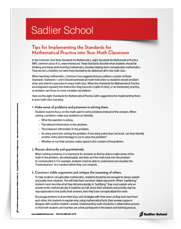 8 Tips on How to Implement the Standards for Mathematical Practice Everyday Tip Sheet