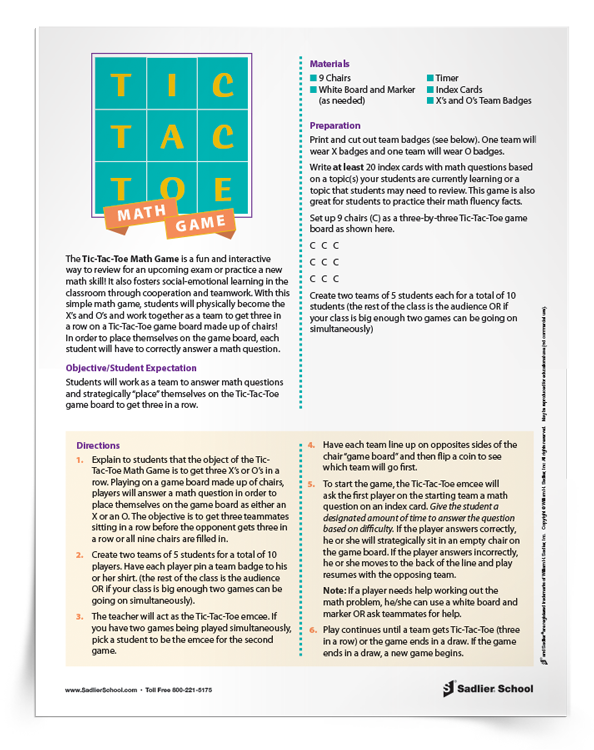 Tic-Tac-Toe Math Game