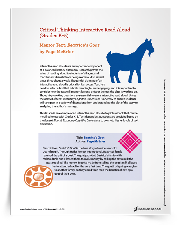 Critical Thinking Interactive Read Aloud of Beatrice's Goat