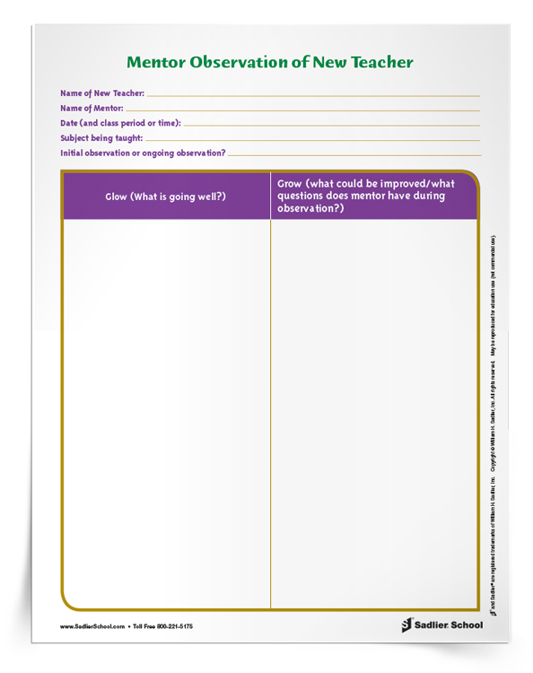 Glow & Grow Mentor Observation Form