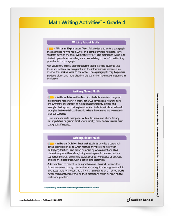 Math Speaking and Writing Activities