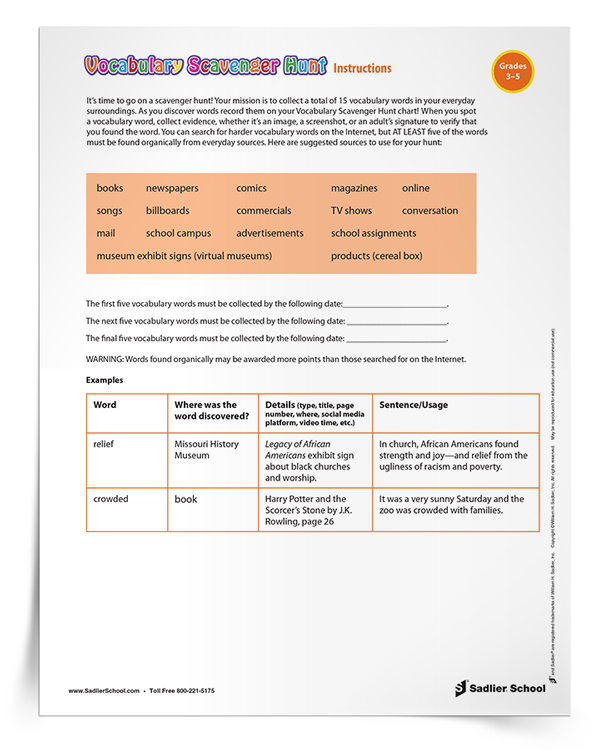 Vocabulary Scavenger Hunt Activity