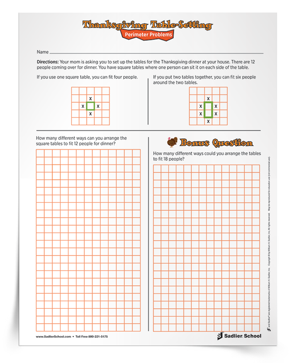 Thanksgiving Table-Setting Perimeter Problems Activity