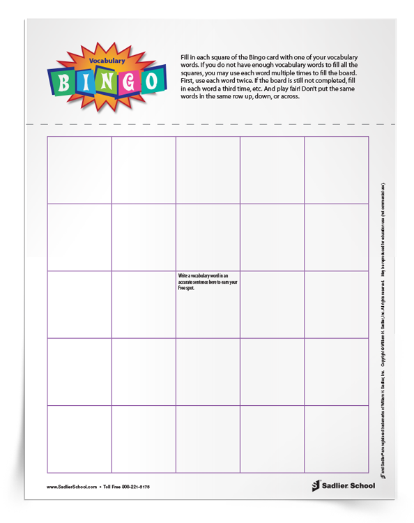 Bingo Vocabulary Game