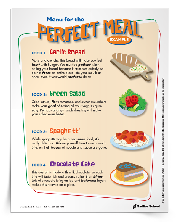 The Perfect Meal Vocabulary Activity