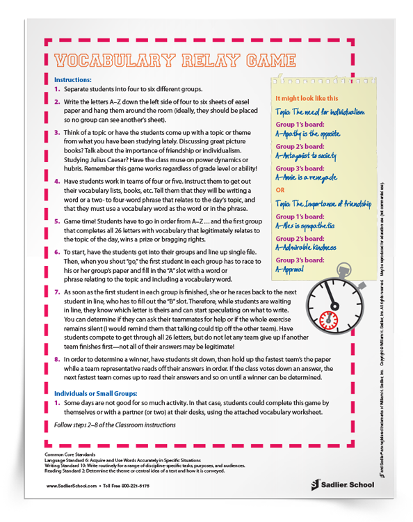 Relay with Words Vocabulary Game