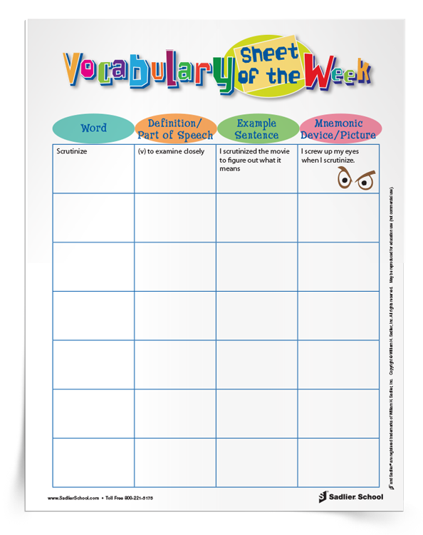 Vocabulary Sheet of the Week