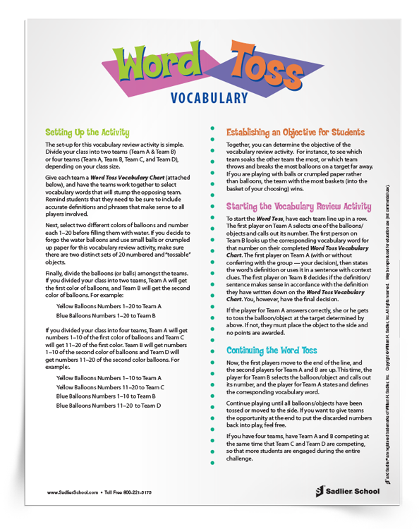 Word Toss Vocabulary Activity