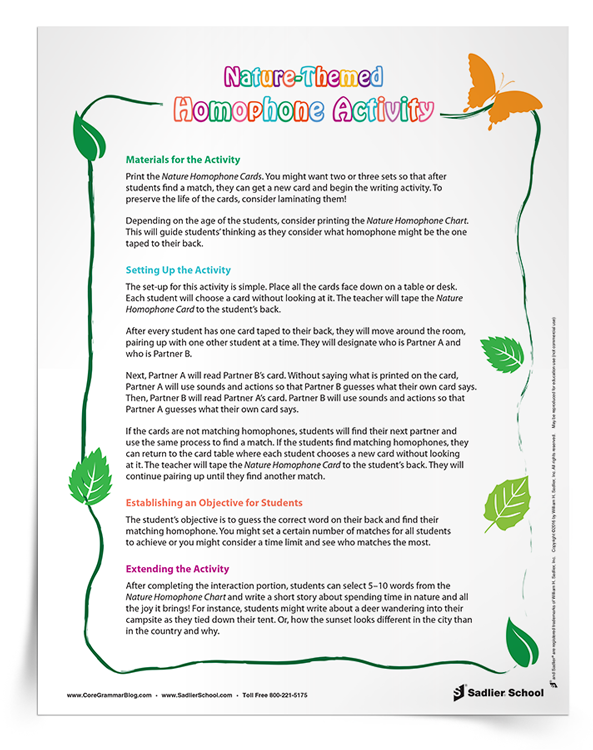 Nature-themed Homophone Activity