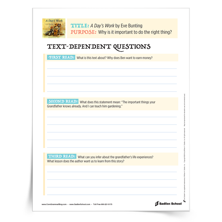 Text-Dependent Questions Worksheets