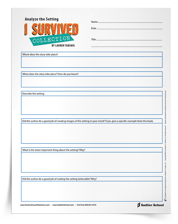 Analyze the Setting Activity for the I Survived Collection by Lauren Tarshis