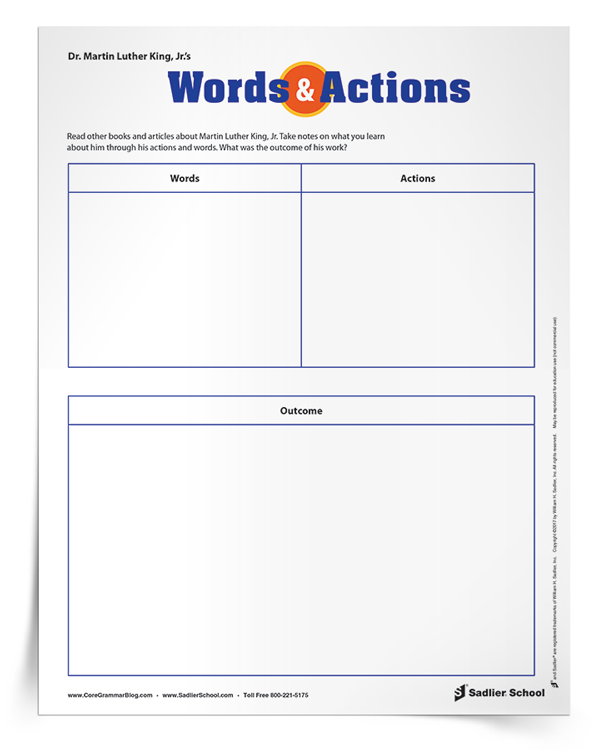 Dr. Martin Luther King, Jr.'s, Words and Actions Organizer