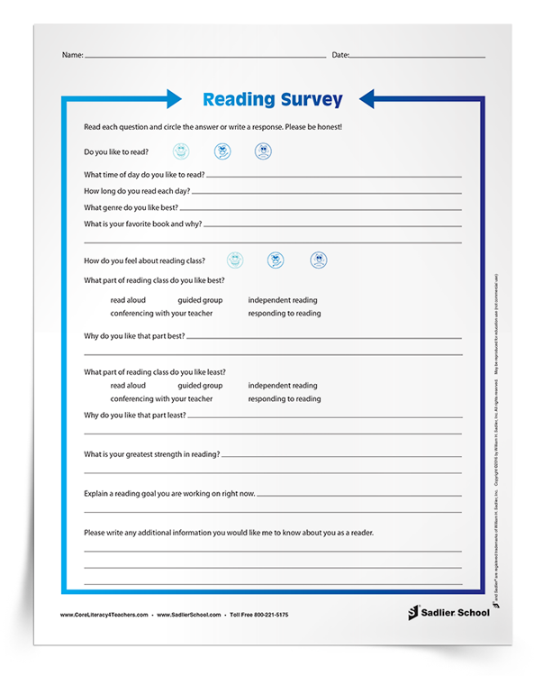 Reading Survey for Students Worksheet