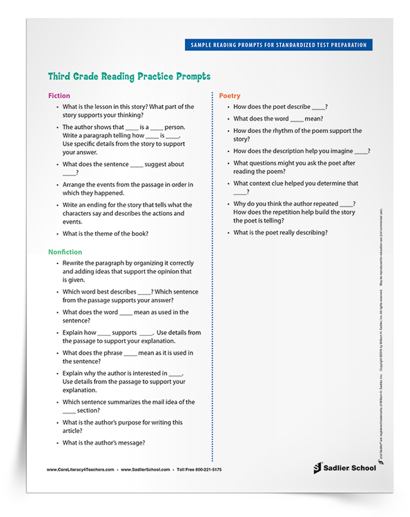 Sample Reading Prompts for Standardized Test Preparation