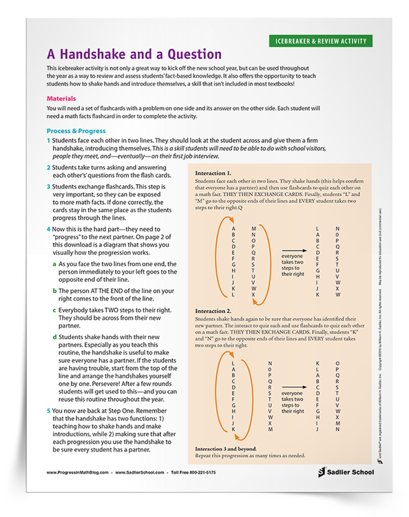 A Handshake and a Question Math Icebreaker