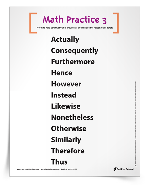 Math Practice 3: Vocabulary to Construct Viable Arguments and Critique the Reasoning of Others Poster