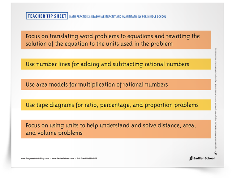 Math Practice 2: Reason Abstractly and Quantitatively in Middle School Tip Sheet