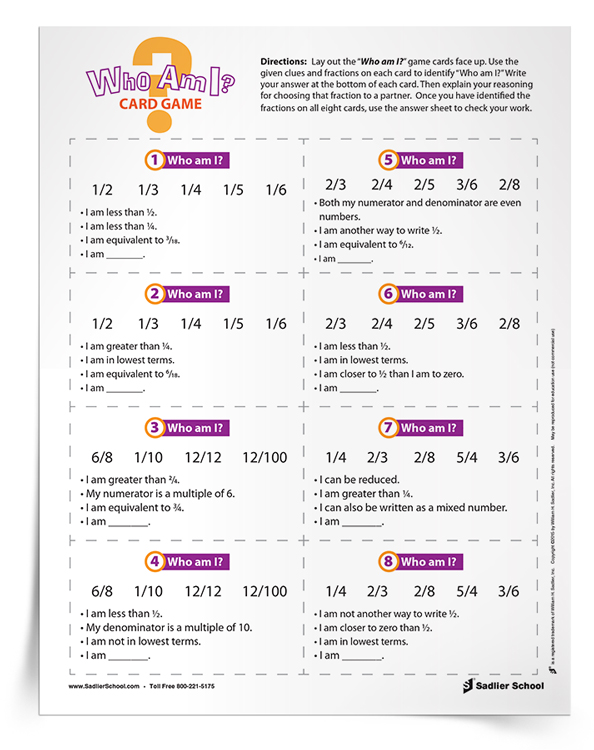 Who Am I? Math Card Game