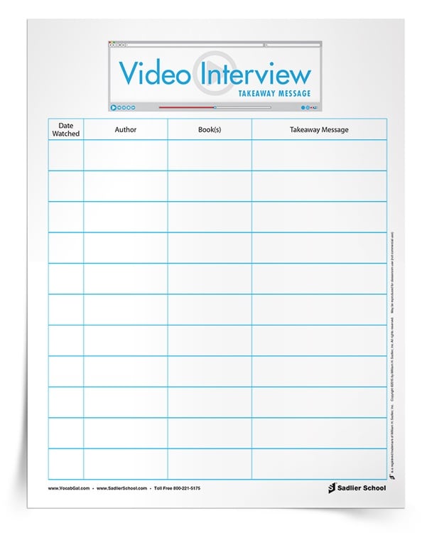 Author Interview Takeaway Message Worksheet