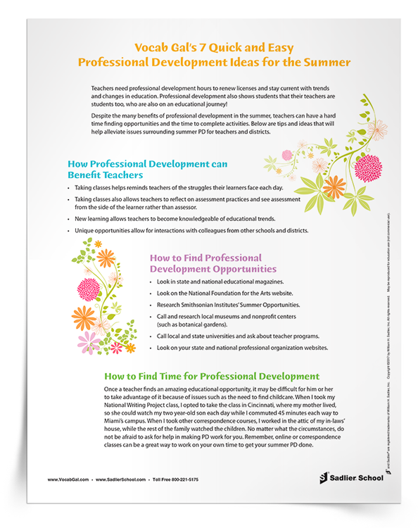 7 Quick and Easy Professional Development Ideas for the Summer Tip Sheet