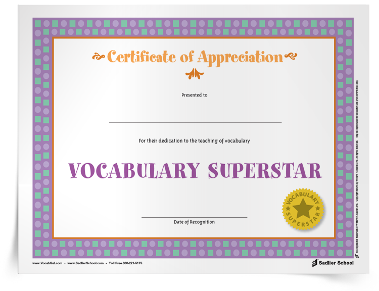 Vocabulary Superstar Certificate