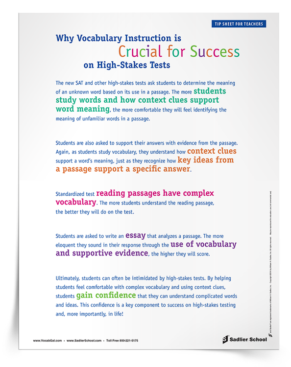 Why Vocabulary is Crucial for Success on High-Stakes Tests Tip Sheets