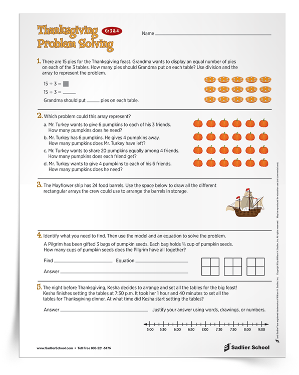 Thanksgiving-Themed Word Problems